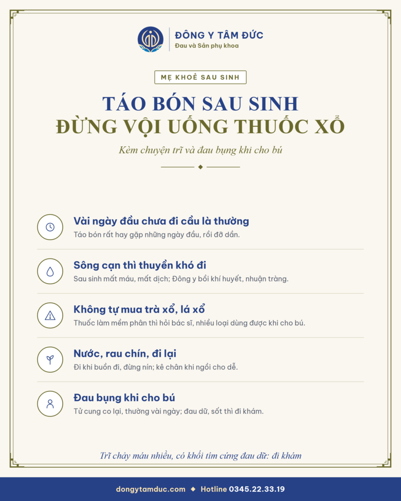 Tóm tắt: táo bón sau sinh, Đông y bồi khí huyết nhuận tràng, không tự mua trà xổ - Đông y Tâm Đức